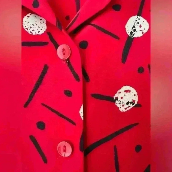 Vintage Liz Baker Red and Black Polka Dot Button Up Blouse Retro Eclectic 14 - Picture 4 of 12
